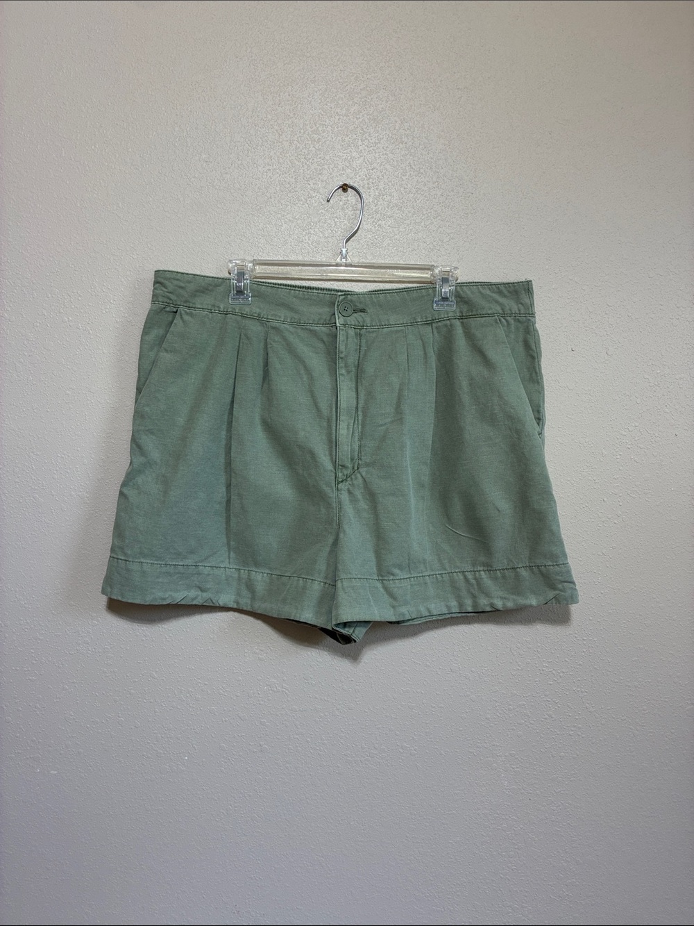 Joie XL Sage Green Cotton Linen Pleated 4 Pocket Mom Shorts